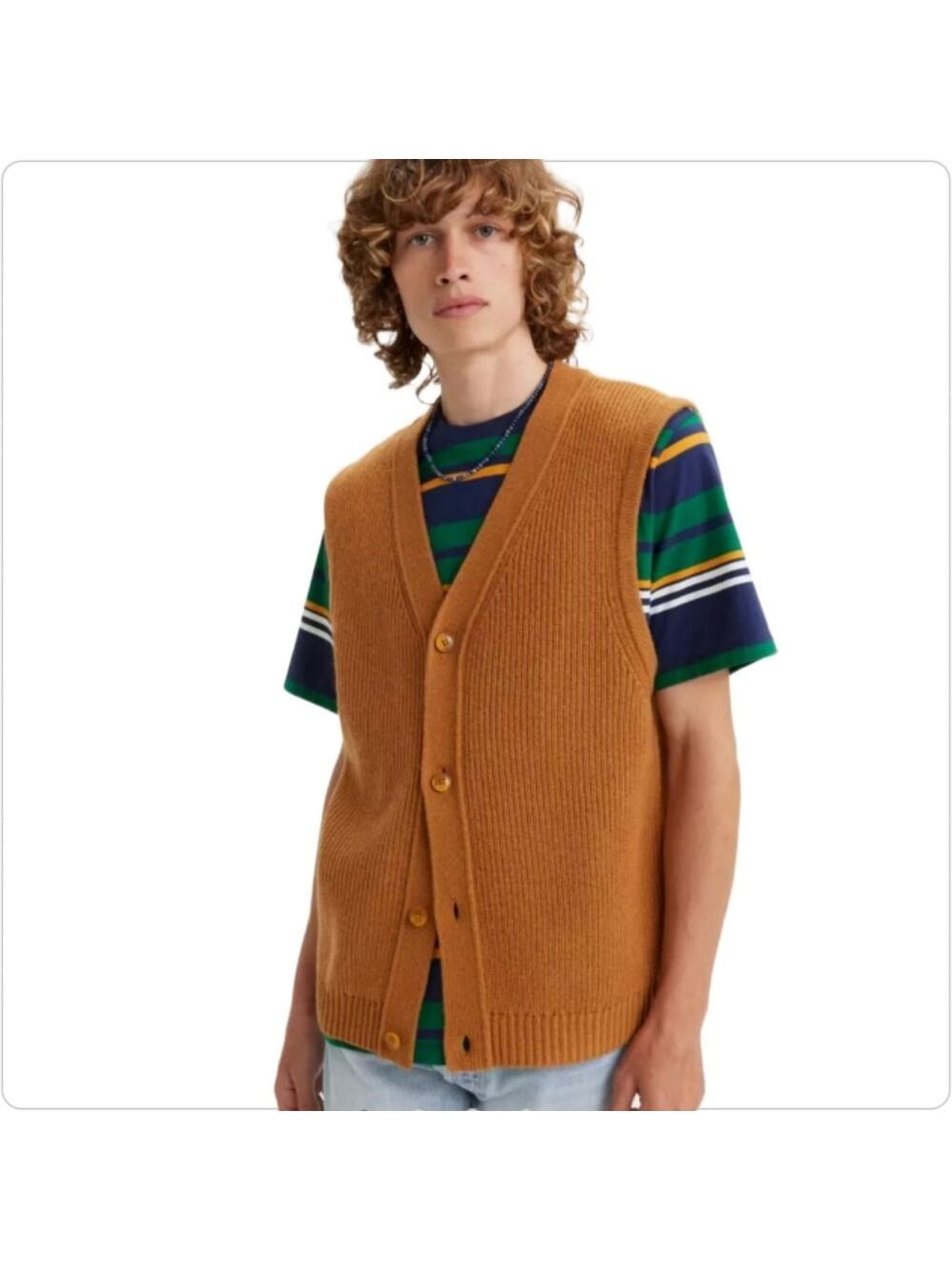 MEN'S LEVIS RINCON BUTTON DOWN WOOL BLEND SWEATER VEST RUST SIZE XL NWOT - Picture 2 of 9
